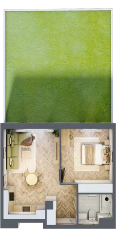 2 pokoje, mieszkanie 43,41 m², parter, oferta nr M.C05, 3 Wymiary Bronowice, Kraków, Prądnik Biały, Bronowice Wielkie, ul. Stelmachów