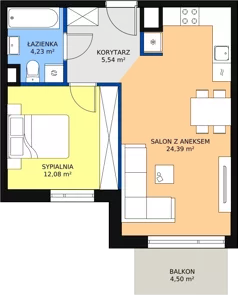 2 pokoje, mieszkanie 46,24 m², piętro 1, oferta nr M.C12, 3 Wymiary Bronowice, Kraków, Prądnik Biały, Bronowice Wielkie, ul. Stelmachów