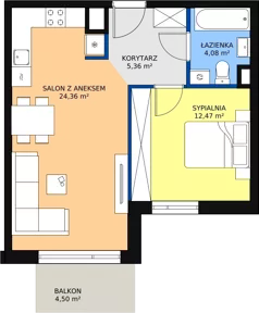 2 pokoje, mieszkanie 46,27 m², piętro 2, oferta nr M.C30, 3 Wymiary Bronowice, Kraków, Prądnik Biały, Bronowice Wielkie, ul. Stelmachów