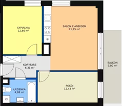 3 pokoje, mieszkanie 58,55 m², piętro 1, oferta nr M4, Dom na Mariackiej, Radom, Planty, ul. Mariacka 4