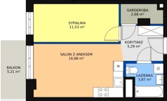 2 pokoje, mieszkanie 40,30 m², piętro 1, oferta nr M154, Dom na Mariackiej, Radom, Planty, ul. Mariacka 4