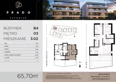3 pokoje, mieszkanie 65,70 m², piętro 3, oferta nr B4.B.3.02, Prado, Katowice, Piotrowice-Ochojec, Piotrowice, ul. Wojska Polskiego