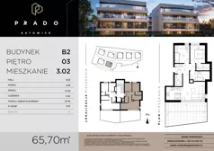 3 pokoje, mieszkanie 65,70 m², piętro 3, oferta nr B2.B.3.02, Prado, Katowice, Piotrowice-Ochojec, Piotrowice, ul. Wojska Polskiego