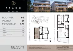 3 pokoje, mieszkanie 68,55 m², piętro 1, oferta nr B2.B.1.01, Prado, Katowice, Piotrowice-Ochojec, Piotrowice, ul. Wojska Polskiego