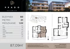 4 pokoje, mieszkanie 87,09 m², piętro 1, oferta nr B3.B.1.02, Prado, Katowice, Piotrowice-Ochojec, Piotrowice, ul. Wojska Polskiego
