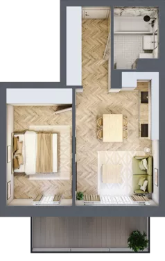 2 pokoje, mieszkanie 39,33 m², piętro 1, oferta nr J.1.04, Wzgórze Hugona, Świętochłowice, ul. Wiśniowa