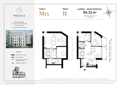 4 pokoje, apartament 91,55 m², piętro 2, oferta nr M15, Niecała Prestige Residence, Lublin, Śródmieście, ul. Niecała 20