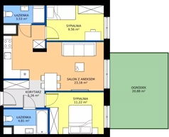 3 pokoje, mieszkanie 57,54 m², parter, oferta nr 123 F/F-1, Ostródzka 123 - Etap III, Warszawa, Białołęka, Brzeziny, ul. Ostródzka 123