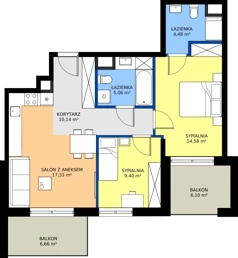 3 pokoje, mieszkanie 60,99 m², piętro 1, oferta nr 123 G/G-35, Ostródzka 123 - Etap III, Warszawa, Białołęka, Brzeziny, ul. Ostródzka 123