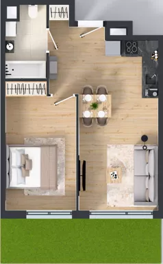 2 pokoje, mieszkanie 42,96 m², parter, oferta nr A.004, Osiedle Mira, Pruszków, Centrum, ul. Miry Zimińskiej – Sygietyńskiej 5