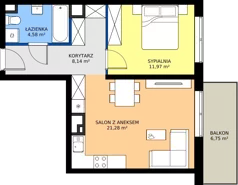 2 pokoje, mieszkanie 45,97 m², piętro 1, oferta nr A.2.29, JA_SIELSKA etap V, Poznań, Podolany, Podolany, ul. Jasielska