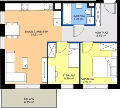 3 pokoje, mieszkanie 56,68 m², piętro 1, oferta nr B.2.18, JA_SIELSKA etap V, Poznań, Podolany, Podolany, ul. Jasielska