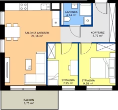 3 pokoje, mieszkanie 54,55 m², piętro 1, oferta nr B.2.17, JA_SIELSKA etap V, Poznań, Podolany, Podolany, ul. Jasielska