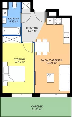 2 pokoje, mieszkanie 42,96 m², parter, oferta nr A.004, Osiedle Mira, Pruszków, Centrum, ul. Miry Zimińskiej – Sygietyńskiej 5
