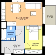 2 pokoje, mieszkanie 42,98 m², piętro 2, oferta nr A.026, Osiedle Mira, Pruszków, Centrum, ul. Miry Zimińskiej – Sygietyńskiej 5