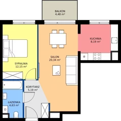 2 pokoje, mieszkanie 50,50 m², piętro 3, oferta nr A.028, Osiedle Mira, Pruszków, Centrum, ul. Miry Zimińskiej – Sygietyńskiej 5