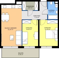 3 pokoje, mieszkanie 61,74 m², piętro 3, oferta nr C.163, Osiedle Mira, Pruszków, Centrum, ul. Miry Zimińskiej – Sygietyńskiej 5