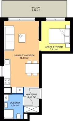 2 pokoje, mieszkanie 36,48 m², piętro 6, oferta nr D.222, Osiedle Mira, Pruszków, Centrum, ul. Miry Zimińskiej – Sygietyńskiej 5