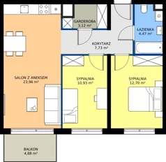 3 pokoje, mieszkanie 62,91 m², piętro 1, oferta nr B.083, Osiedle Mira, Pruszków, Centrum, ul. Miry Zimińskiej – Sygietyńskiej 5