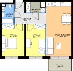 3 pokoje, mieszkanie 62,42 m², piętro 1, oferta nr B.084, Osiedle Mira, Pruszków, Centrum, ul. Miry Zimińskiej – Sygietyńskiej 5