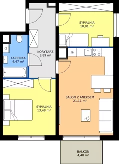 3 pokoje, mieszkanie 58,76 m², piętro 1, oferta nr A.015, Osiedle Mira, Pruszków, Centrum, ul. Miry Zimińskiej – Sygietyńskiej 5
