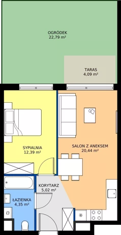 2 pokoje, mieszkanie 41,41 m², piętro 1, oferta nr A.013, Osiedle Mira, Pruszków, Centrum, ul. Miry Zimińskiej – Sygietyńskiej 5