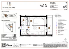 2 pokoje, mieszkanie 43,71 m², piętro 1, oferta nr B2.13, Diamentowe Ogrody, Lublin, Wrotków, ul. H. Wolińskiego