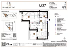2 pokoje, mieszkanie 46,26 m², piętro 2, oferta nr B2.27, Diamentowe Ogrody, Lublin, Wrotków, ul. H. Wolińskiego