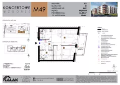 2 pokoje, mieszkanie 36,25 m², piętro 3, oferta nr C2_M49/III, Koncertowe Wzgórze - Budynek C2, Lublin, Czechów Północny, ul. Koncertowa