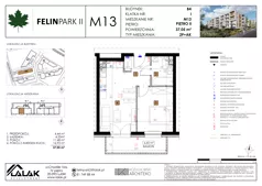 2 pokoje, mieszkanie 37,05 m², piętro 2, oferta nr B4_M13/II, Felin Park II - budynek B4, Lublin, Felin, ul. Urbanowicza