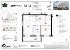 3 pokoje, mieszkanie 53,63 m², piętro 2, oferta nr B4_M14/II, Felin Park II - budynek B4, Lublin, Felin, ul. Urbanowicza
