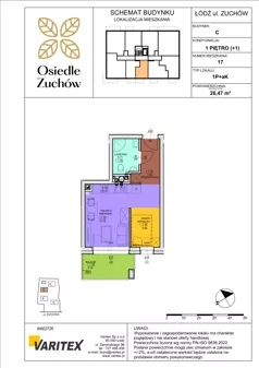 1 pokój, mieszkanie 26,47 m², piętro 1, oferta nr C17, Osiedle Zuchów II, Łódź, Górna, Rokicie, ul. Zuchów 4