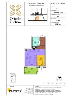 1 pokój, mieszkanie 26,47 m², piętro 2, oferta nr C26, Osiedle Zuchów II, Łódź, Górna, Rokicie, ul. Zuchów 4