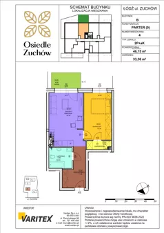 2 pokoje, mieszkanie 46,15 m², piętro 1, oferta nr B13, Osiedle Zuchów II, Łódź, Górna, Rokicie, ul. Zuchów 4