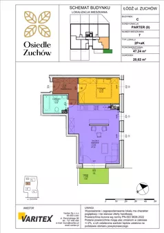 2 pokoje, mieszkanie 47,24 m², parter, oferta nr C07, Osiedle Zuchów II, Łódź, Górna, Rokicie, ul. Zuchów 4