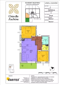 3 pokoje, mieszkanie 59,55 m², piętro 1, oferta nr C10, Osiedle Zuchów II, Łódź, Górna, Rokicie, ul. Zuchów 4