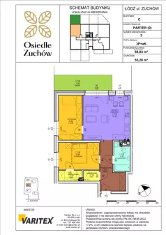 3 pokoje, mieszkanie 59,93 m², parter, oferta nr C03, Osiedle Zuchów II, Łódź, Górna, Rokicie, ul. Zuchów 4