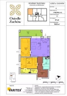 3 pokoje, mieszkanie 59,93 m², piętro 1, oferta nr C11, Osiedle Zuchów II, Łódź, Górna, Rokicie, ul. Zuchów 4