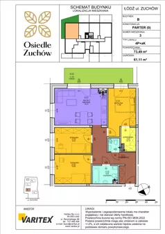 4 pokoje, mieszkanie 73,49 m², piętro 1, oferta nr B12, Osiedle Zuchów II, Łódź, Górna, Rokicie, ul. Zuchów 4