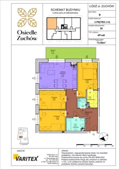 4 pokoje, mieszkanie 73,49 m², piętro 3, oferta nr B30, Osiedle Zuchów II, Łódź, Górna, Rokicie, ul. Zuchów 4