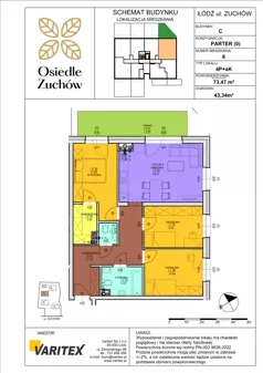 4 pokoje, mieszkanie 73,49 m², piętro 1, oferta nr B12, Osiedle Zuchów II, Łódź, Górna, Rokicie, ul. Zuchów 4