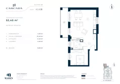 2 pokoje, mieszkanie 52,40 m², piętro 3, oferta nr A3.8.31, Cascada, Łódź, Bałuty, ul. Inflacka 120