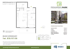 2 pokoje, mieszkanie 37,07 m², piętro 3, oferta nr B3.7, Piekarska Park, Łódź, Bałuty, ul. Piekarska 27/29
