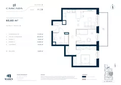 3 pokoje, mieszkanie 60,60 m², piętro 1, oferta nr A1.2.9, Cascada, Łódź, Bałuty, ul. Inflacka 120