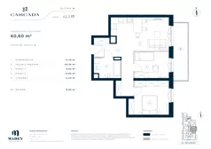 3 pokoje, mieszkanie 60,60 m², piętro 2, oferta nr A2.2.17, Cascada, Łódź, Bałuty, ul. Inflacka 120