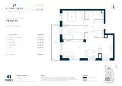 3 pokoje, mieszkanie 73,60 m², piętro 3, oferta nr A3.4.27, Cascada, Łódź, Bałuty, ul. Inflacka 120