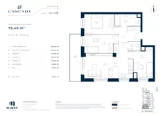 4 pokoje, mieszkanie 73,40 m², piętro 2, oferta nr A2.4.19, Cascada, Łódź, Bałuty, ul. Inflacka 120