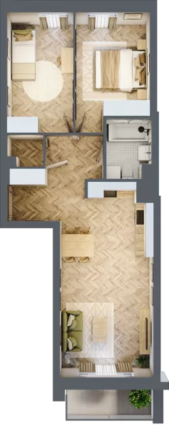 3 pokoje, mieszkanie 61,94 m², piętro 2, oferta nr 8, Nowy Czechów, Lublin, Czechów Południowy, ul. Kameralna 3