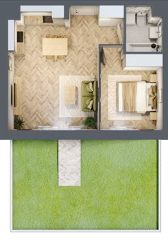 2 pokoje, mieszkanie 44,54 m², parter, oferta nr 2, Nowy Czechów, Lublin, Czechów Południowy, ul. Kameralna 3