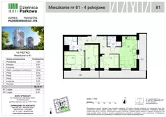 4 pokoje, mieszkanie 68,15 m², piętro 14, oferta nr 81/B7, Dzielnica Parkowa, Rzeszów, Słocina, ul. Ignacego Paderewskiego 47